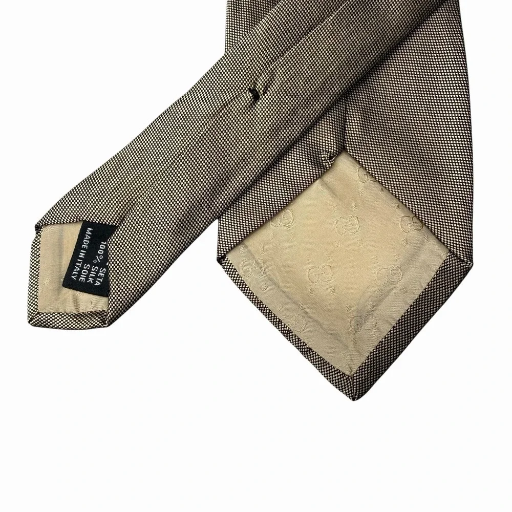Gucci Men's Recent Tie Champagne Gold Satin Silk Italy 3.25